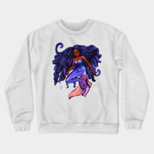 mermaid with flowing blue black braids , brown eyes curly Afro hair and caramel brown skin Crewneck Sweatshirt